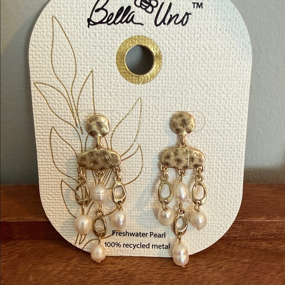 BELLA UNO Gold Freshwater Pearl Earrings, NWT
